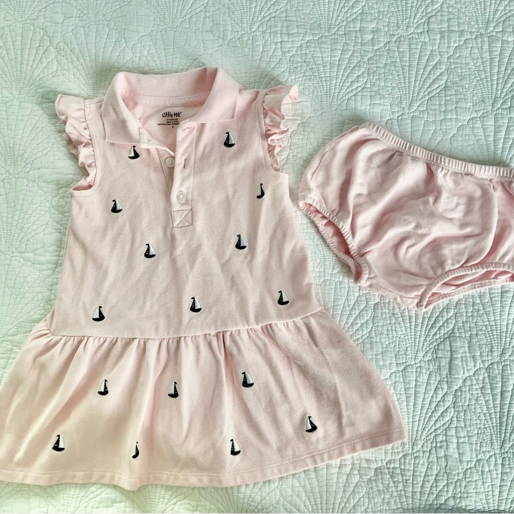 Little Me Light Pink Polo Dress with Sailboat Embroidery